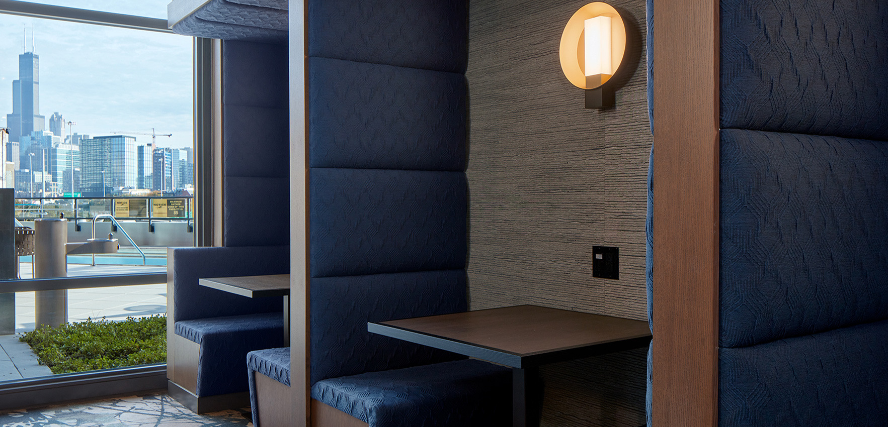 Fuel your productivity in our co-working space featuring private work pods.